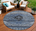 8 Blue Ivory And Gray Round Tribal Washable Indoor Outdoor Area Rug