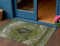 3 X 5 Olive Green Ivory And Gray Tribal Washable Indoor Outdoor Area Rug