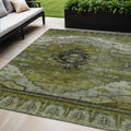 5 X 8 Olive Green Ivory And Gray Tribal Washable Indoor Outdoor Area Rug