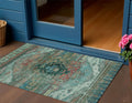 3 X 5 Teal Blue Copper And Gold Tribal Washable Indoor Outdoor Area Rug