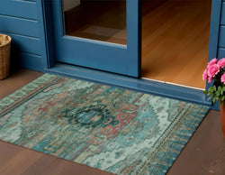 3 X 5 Teal Blue Copper And Gold Tribal Washable Indoor Outdoor Area Rug
