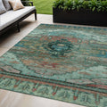 5 X 8 Teal Blue Copper And Gold Tribal Washable Indoor Outdoor Area Rug