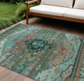 10 X 14 Teal Blue Copper And Gold Tribal Washable Indoor Outdoor Area Rug