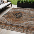 5 X 8 Terra Cotta Rust And Gray Tribal Washable Indoor Outdoor Area Rug