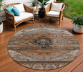 8 Terra Cotta Rust And Gray Round Tribal Washable Indoor Outdoor Area Rug