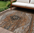 9 X 12 Terra Cotta Rust And Gray Tribal Washable Indoor Outdoor Area Rug