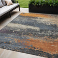 5 X 8 Blue Gray And Orange Abstract Washable Indoor Outdoor Area Rug