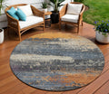 8 Blue Gray And Orange Round Abstract Washable Indoor Outdoor Area Rug
