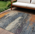 9 X 12 Blue Gray And Orange Abstract Washable Indoor Outdoor Area Rug
