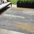 5 X 8 Gold Gray And Silver Abstract Washable Indoor Outdoor Area Rug