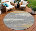 8 Gold Gray And Silver Round Abstract Washable Indoor Outdoor Area Rug