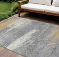 9 X 12 Gold Gray And Silver Abstract Washable Indoor Outdoor Area Rug