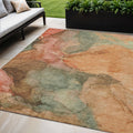 5 X 8 Coral Brown And Mint Green Abstract Washable Indoor Outdoor Area Rug