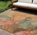 9 X 12 Coral Brown And Mint Green Abstract Washable Indoor Outdoor Area Rug