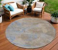8 Taupe Beige And Blue Round Abstract Washable Indoor Outdoor Area Rug