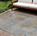 10 X 14 Taupe Beige And Blue Abstract Washable Indoor Outdoor Area Rug