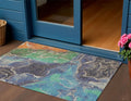 3 X 5 Blue Green And Orange Abstract Washable Indoor Outdoor Area Rug