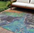 9 X 12 Blue Green And Orange Abstract Washable Indoor Outdoor Area Rug