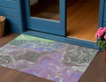 3 X 5 Purple Gray And Mint Green Abstract Washable Indoor Outdoor Area Rug