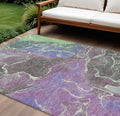 10 X 14 Purple Gray And Mint Green Abstract Washable Indoor Outdoor Area Rug