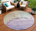 8 Lavender And Beige Round Abstract Washable Indoor Outdoor Area Rug