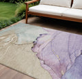 9 X 12 Lavender And Beige Abstract Washable Indoor Outdoor Area Rug