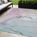 5 X 8 Pale Aqua And Lavender Abstract Washable Indoor Outdoor Area Rug