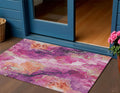 3 X 5 Ruby Red And Purple Abstract Washable Indoor Outdoor Area Rug