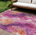 8 X 10 Ruby Red And Purple Abstract Washable Indoor Outdoor Area Rug