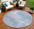8 Lavender And Sky Blue Round Abstract Washable Indoor Outdoor Area Rug
