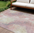 8 X 10 Pink And Beige Abstract Washable Indoor Outdoor Area Rug