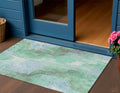 3 X 5 Pale Aqua And Mint Green Abstract Washable Indoor Outdoor Area Rug