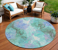 8 Teal Blue And Mint Green Round Abstract Washable Indoor Outdoor Area Rug