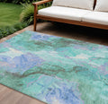 9 X 12 Teal Blue And Mint Green Abstract Washable Indoor Outdoor Area Rug