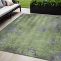 5 X 8 Artichoke Green And Purple Floral Washable Indoor Outdoor Area Rug