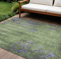 8 X 10 Artichoke Green And Purple Floral Washable Indoor Outdoor Area Rug