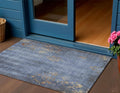 3 X 5 Denim Blue And Beige Floral Washable Indoor Outdoor Area Rug