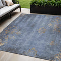 5 X 8 Denim Blue And Beige Floral Washable Indoor Outdoor Area Rug