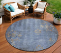 8 Denim Blue And Beige Round Floral Washable Indoor Outdoor Area Rug
