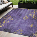 5 X 8 Purple And Gold Floral Washable Indoor Outdoor Area Rug