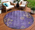 8 Purple And Gold Round Floral Washable Indoor Outdoor Area Rug