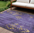 10 X 14 Purple And Gold Floral Washable Indoor Outdoor Area Rug
