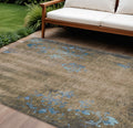 8 X 10 Taupe And Blue Floral Washable Indoor Outdoor Area Rug
