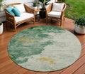 8 Emerald Sage And Ivory Round Abstract Washable Indoor Outdoor Area Rug
