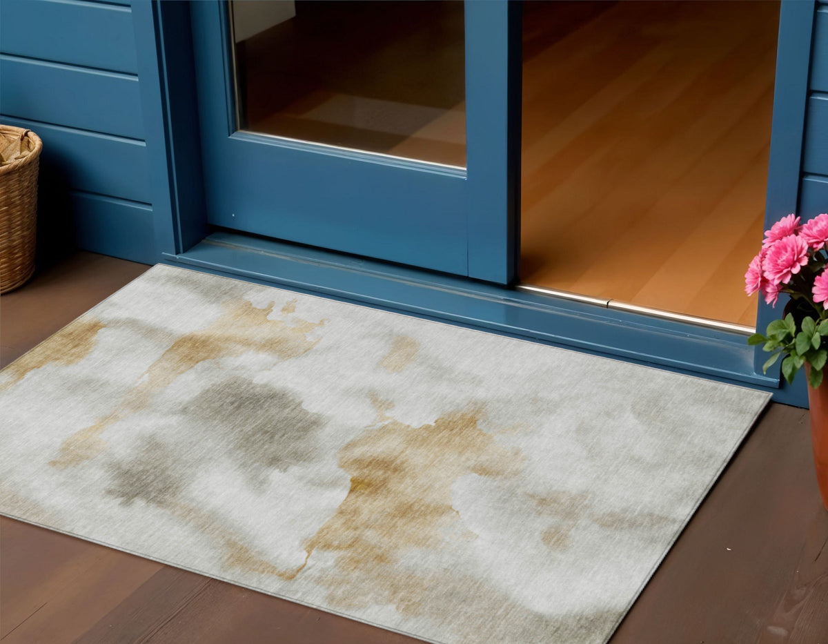 3 X 5 Beige Copper And Gray Abstract Washable Indoor Outdoor Area Rug