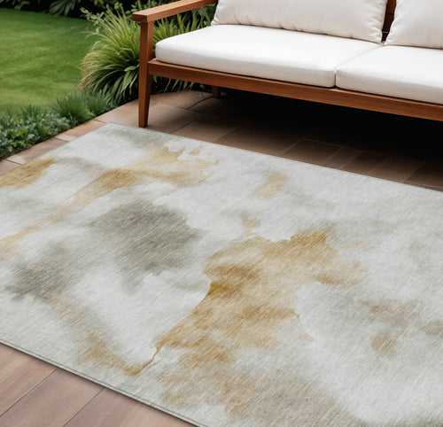 10 X 14 Beige Copper And Gray Abstract Washable Indoor Outdoor Area Rug