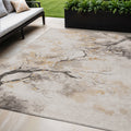 5 X 8 Beige Charcoal And Gold Floral Washable Indoor Outdoor Area Rug