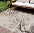 9 X 12 Beige Charcoal And Gold Floral Washable Indoor Outdoor Area Rug