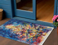 3 X 5 Navy Blue Gold Red And Purple Abstract Washable Indoor Outdoor Area Rug