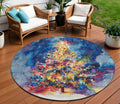 8 Navy Blue Gold Red And Purple Round Abstract Washable Indoor Outdoor Area Rug